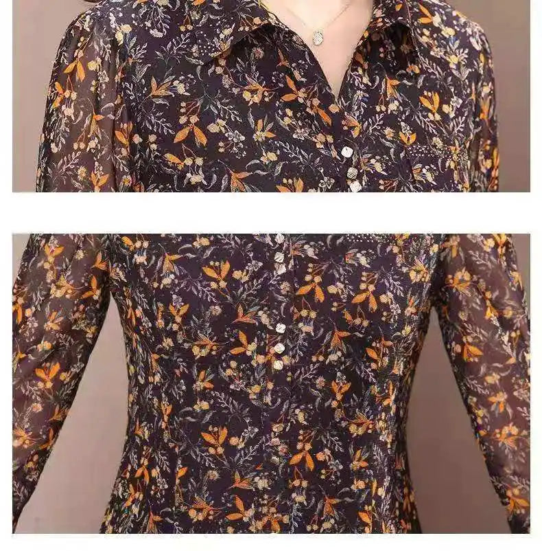 Long Sleeve Dress Women Floral Print Elegant Turndown Collar Summer Female Clothing Slim All-match Casual Button Midi Dress Robe