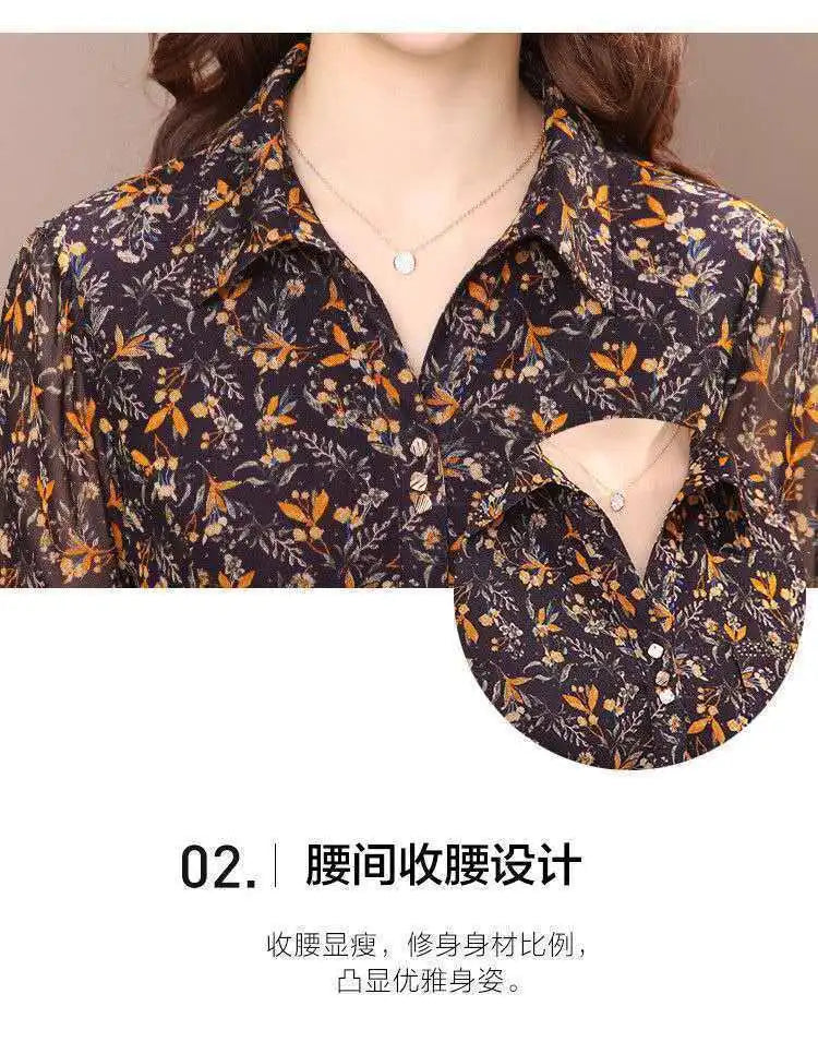 Long Sleeve Dress Women Floral Print Elegant Turndown Collar Summer Female Clothing Slim All-match Casual Button Midi Dress Robe